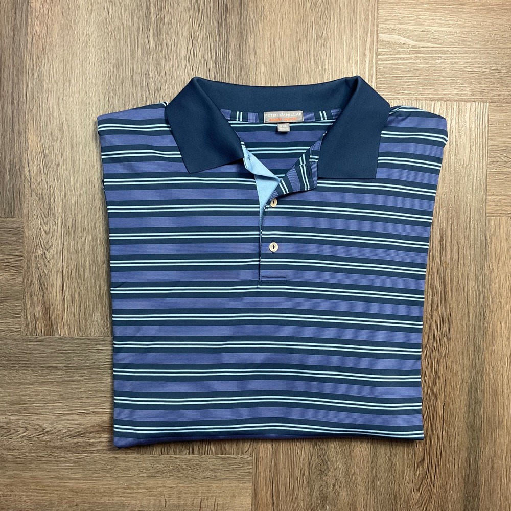 Peter Millar Summer Comfort Striped Golf Polo Shirt Mens‎ XXL Blue Preppy Logo